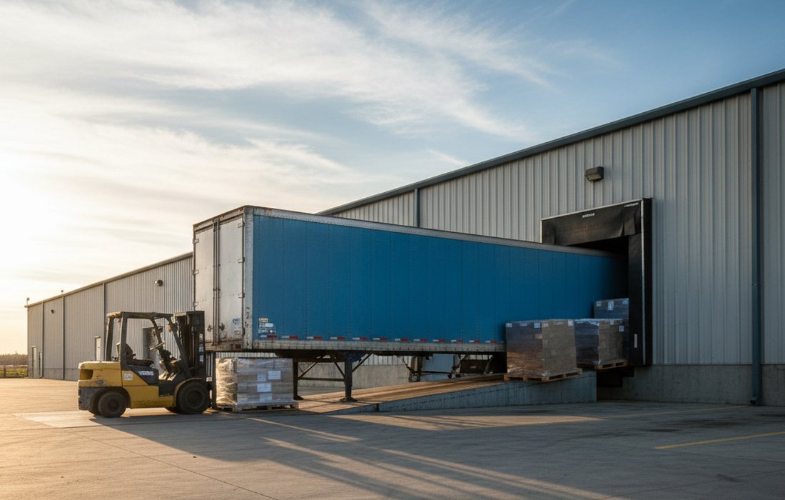 Trailer backed into a loading dock