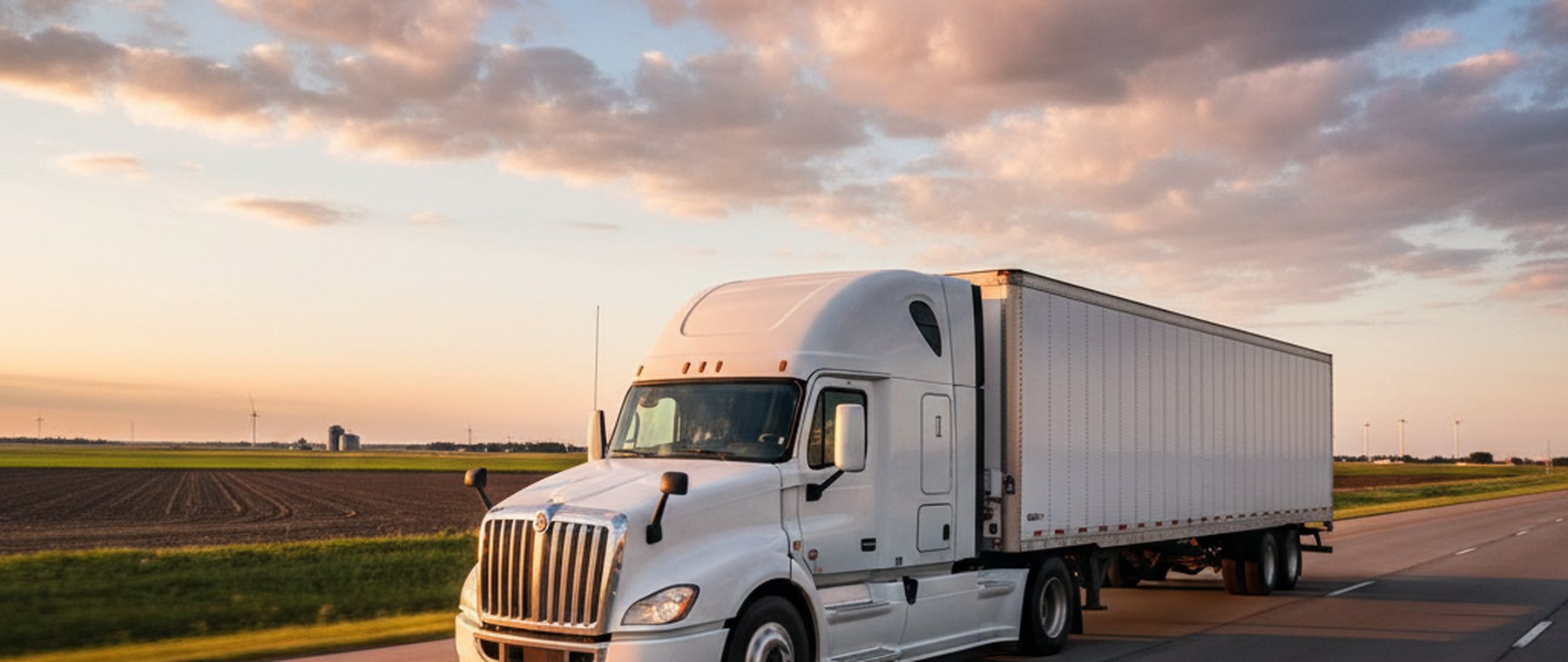 Semi truck on an interstate at golden hour